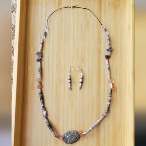 Necklace and Earrings Set Beaded Handmade